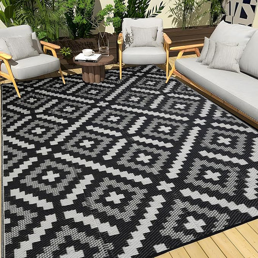 Outdoor Rug 6x9 ft Waterproof, Reversible Outdoor Plastic Straw Rug for Patios Clearance, Outdoor Area Rug Carpet RV Mat for Camping Backyard Deck Porch