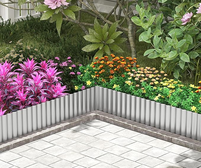 Metal Garden Edging Border, Corrugated Steel Landscaping, DIY for Lawn (Silver, 10 Inch x 20FT)