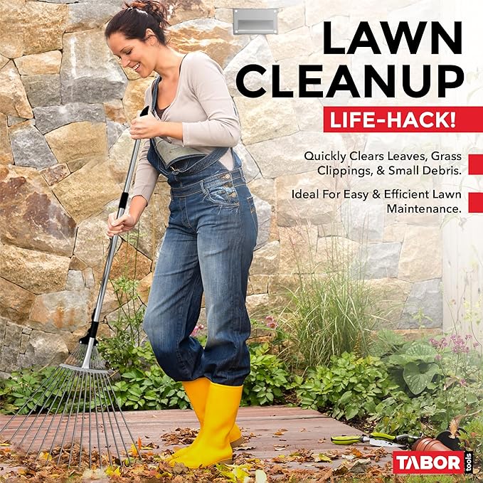 TABOR TOOLS Adjustable Metal Rake - Collapsible & Telescopic - Garden, Yard, & Lawn - Ideal for Leaves, Shrubs & Small Areas. J16A