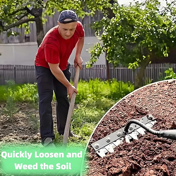 Gardenia Iron Weeding Rake, Iron Rake 2.0 for Gardening and Weeding, Detachable Double-Edged Blade Design Carbon Steel Heavy-Duty Weed Rakes,Hand Weed Puller Tools for Lawn Yard Garden Farm (6 teeths)