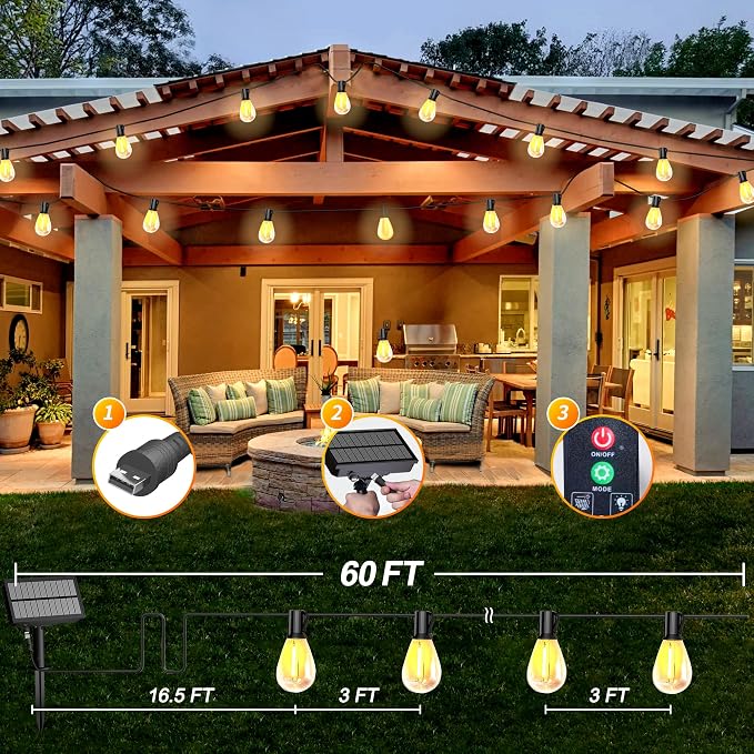 BLIATLUS 60FT Solar String Lights Outdoor Waterproof - Image 2