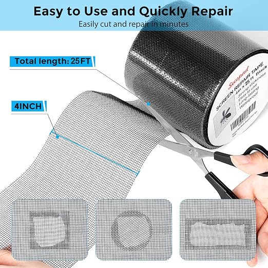 Secopad Black Window Screen Repair Tape, 4IN X 25FT Screen Repair Kit - Image 3