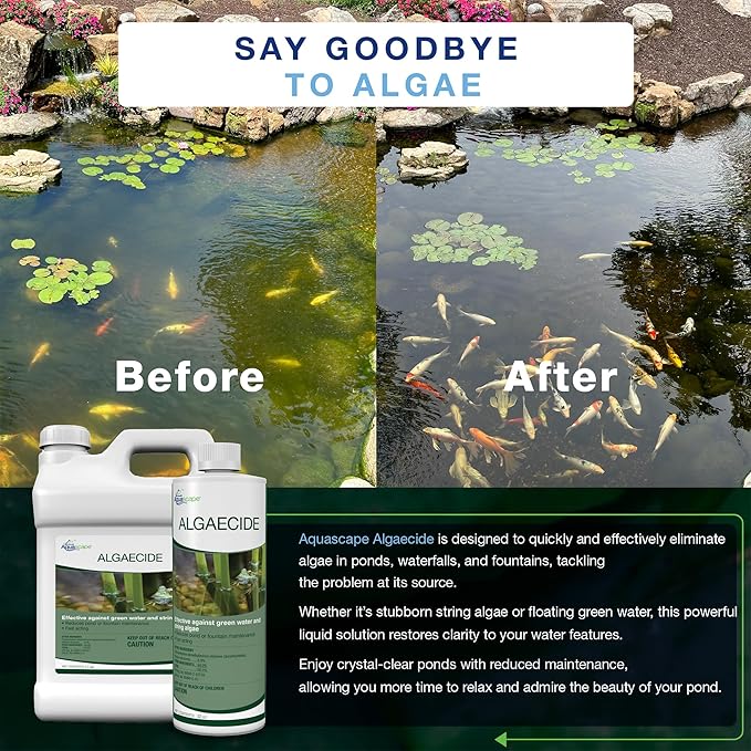 Aquascape Algaecide for Ponds, Waterfalls, and Fountains – Fast-Acting Algae Control, 32 oz / 946 ml, 96024