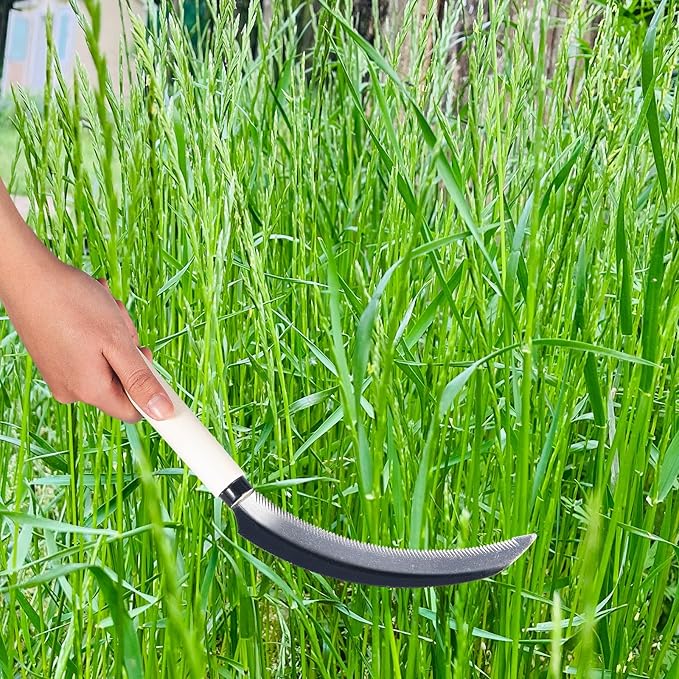 Sod Cutter Japanese Weeding Sickle, Japanese Weeding Tool with Sawtooth, Hand Sickle Weeding Tools for Garden, Hand Hoe Garden Tool, Light Serration, Stainless Steel Blade, Sharp