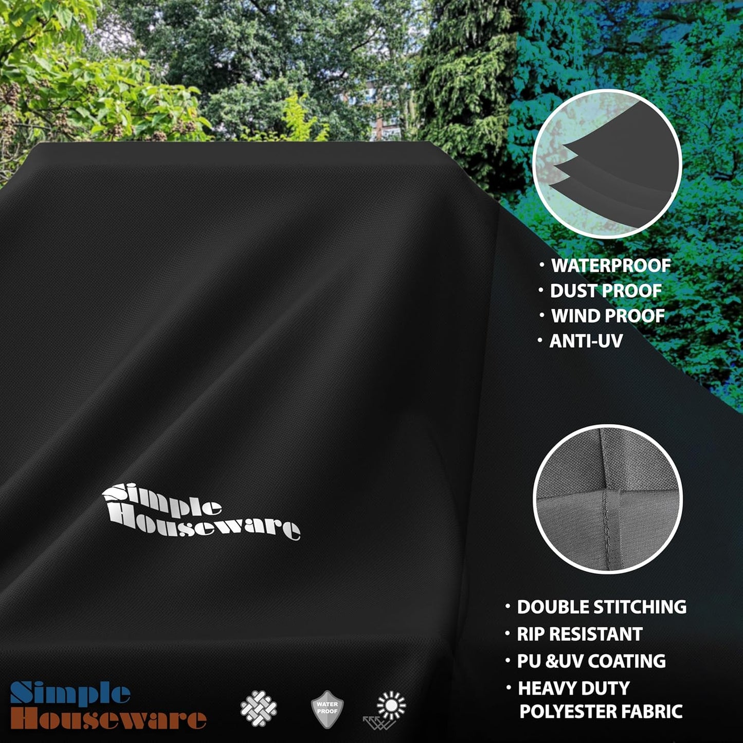 Simple Houseware 64 in. Waterproof Heavy Duty Gas BBQ Grill Cover, Weather-Resistant Polyester