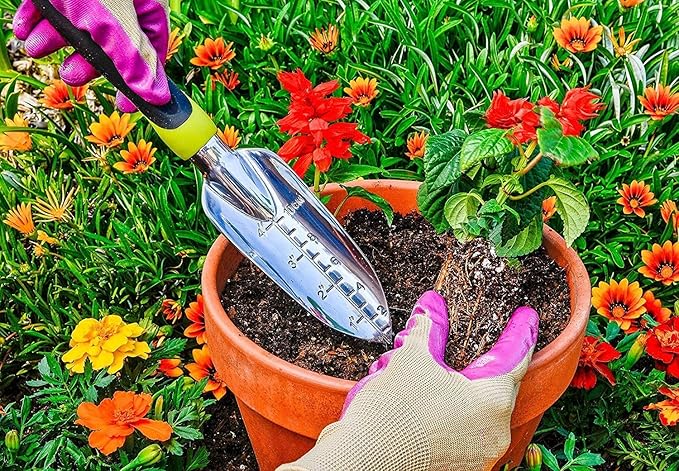 Edward Tools Gardening Hand Tools 3 Piece Set - Heavy Duty Garden Trowel, Transplanter, Hand Rake - Ergo Grip Handle - Bend-Proof & Rust-Proof Design - Cultivator, Garden Hand Shovel
