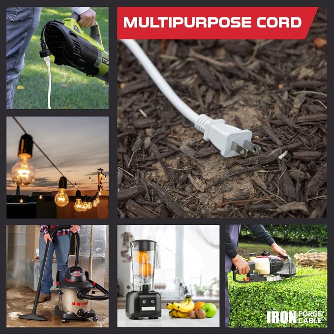 Iron Forge Cable 2 Prong Outdoor Extension Cord 25 ft, 16/2 SJTW 25 Foot White - Image 7