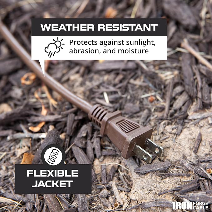 Iron Forge Cable 2 Prong Outdoor Extension Cord 6 ft, 16/2 SJTW 6 Foot Brown - Image 3