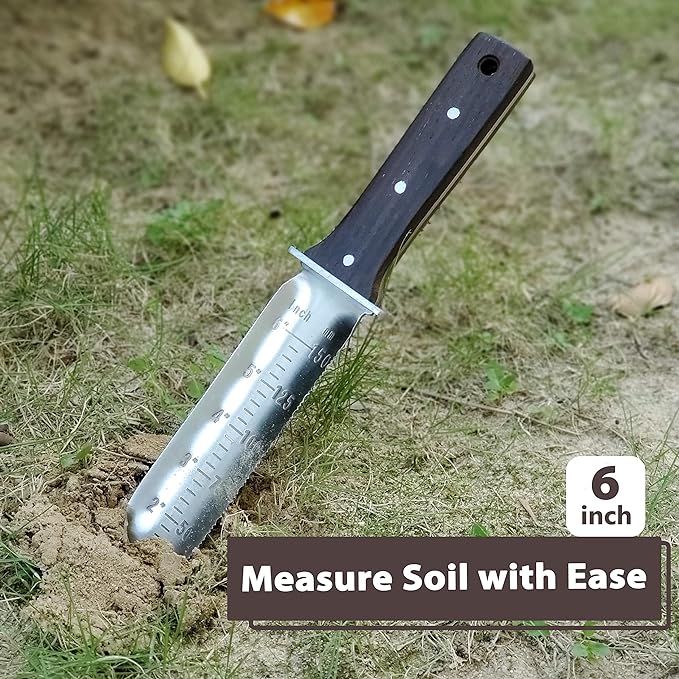 gonicc Professional Hori Hori Garden Knife with Leather Sheath, Protective Handguard, High polished 440 Stainless Steel Blade, Sharpening Stone Included, for Weeding, Digging, Pruning, and Cultivating