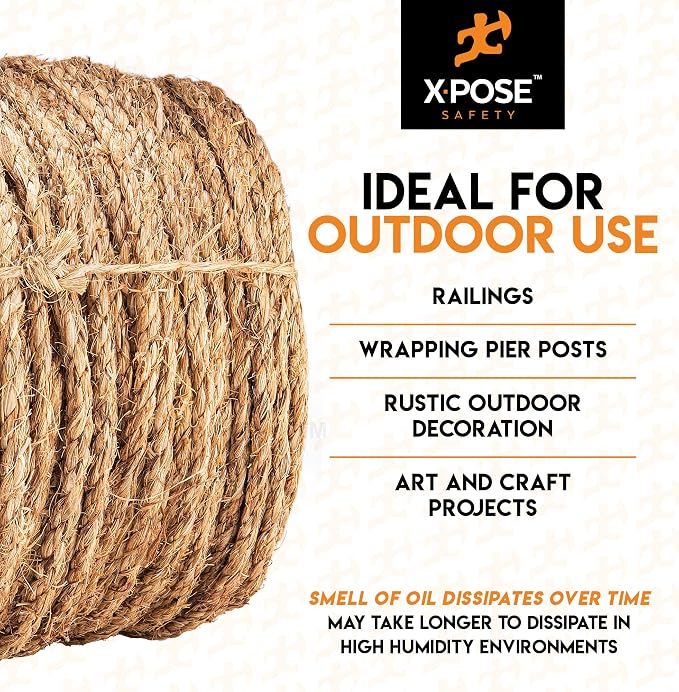 Manila Rope - 3/8 Inch 600' - 3 Strand Cordage Twisted Braided Rope - Thick - Image 5