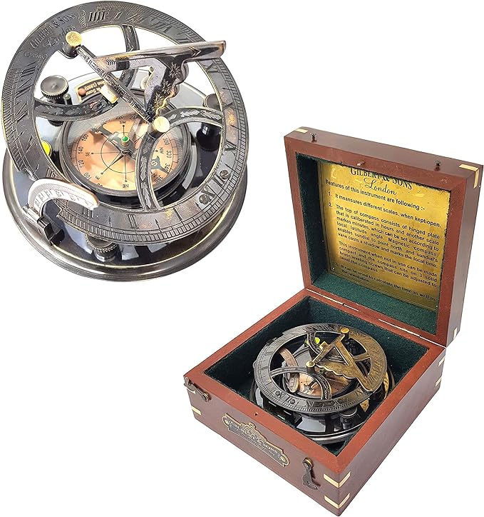 Brass Nautical - 5 inches Large Sundial Compass in Rosewood Case Top Grade by Brass+Nautical