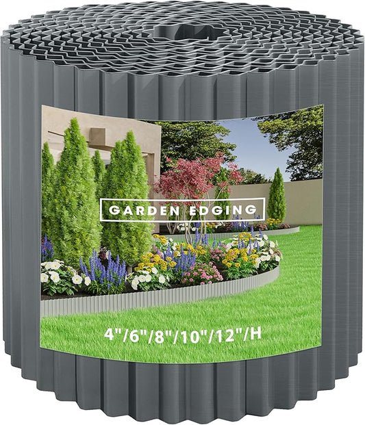 Metal Garden Edging Border, Corrugated Steel Landscaping, DIY for Lawn (Black, 8 Inch x 10FT)