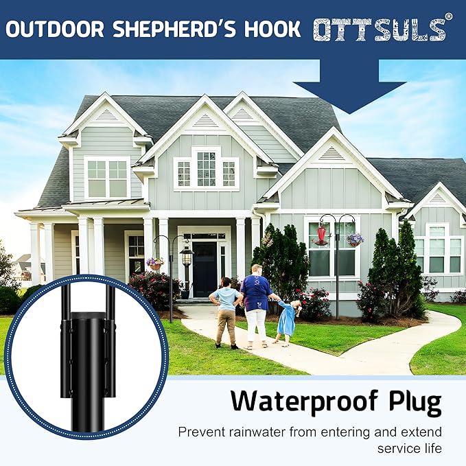 Ottsuls Bird Feeder Pole, 2 Pack 108 INCH Double Shepherds Hooks for Outdoor, Garden Pole with 5 Base Prongs Heavy Duty Planter Hooks for Hanging Plant Baskets, Lantern, Hummingbird Feeder