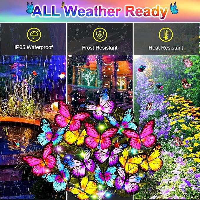 Solar Garden Lights Solar Lights Outdoor Waterproof Solar Lights 6 Pack with New Upgraded 216 LED 102 Butterfly Outdoor Solar Lights for Yard Outside Garden Pathway Decor Gifts for Women