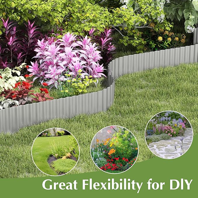 Metal Garden Edging Border, Corrugated Steel Landscaping, DIY for Lawn (Silver, 8 Inch x 20FT)