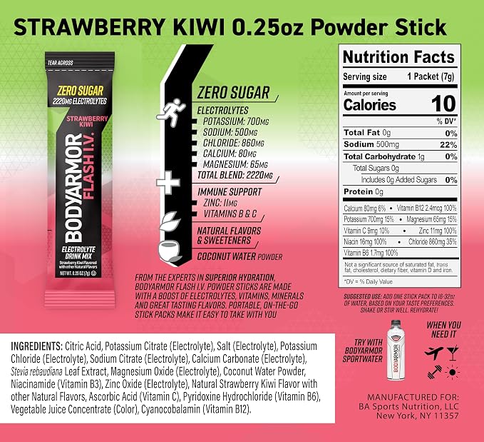 BODYARMOR Flash IV Electrolyte Packets, Strawberry Kiwi - Image 2