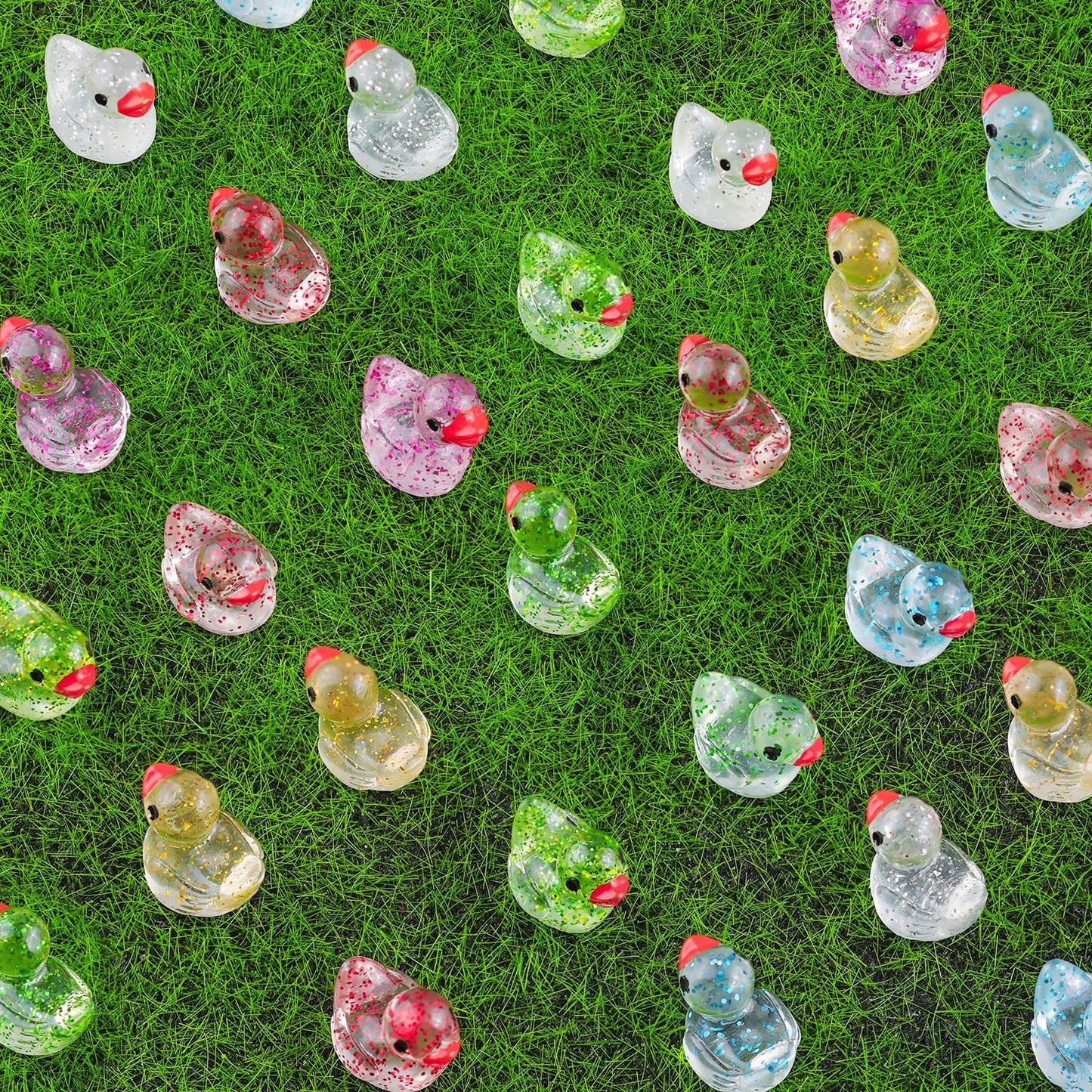 120PCS Mini Resin Animals Cute Colorful Glitter Tiny Ducks, Miniature Figures to Hide, Little Animal Toys Accessories Bulk for Topper Garden Dollhouse Landscape Aquarium Ornaments DIY Crafts & Decor