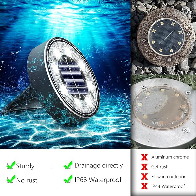 Joomer Solar Ground Lights, 12 Pack 8 LED Solar Lights Outdoor Waterproof IP68 - Image 4