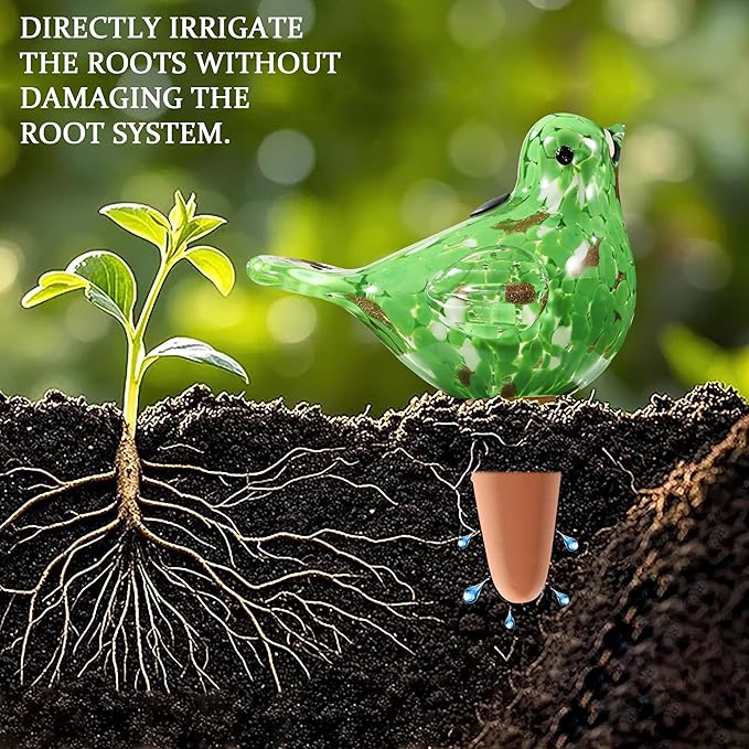 Glass Bird Shaped Plant Watering Ball Glass Automatic Watering Ball Flower Pot Insertion Spike Drip Irrigation Device Watering Ball Irrigation System Plant Enthusiast Gift (Green)