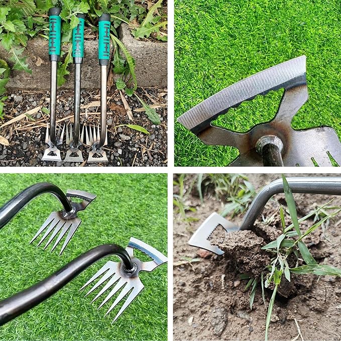 Gardening Hand Weeder Tools, New Weeding Artifact Uprooting Weeding Tool with Handle, 5 Teethes Durable Manganese Steel Weed Puller Tool for Vegetable Gardening Backyard Farm Planting & Weeding