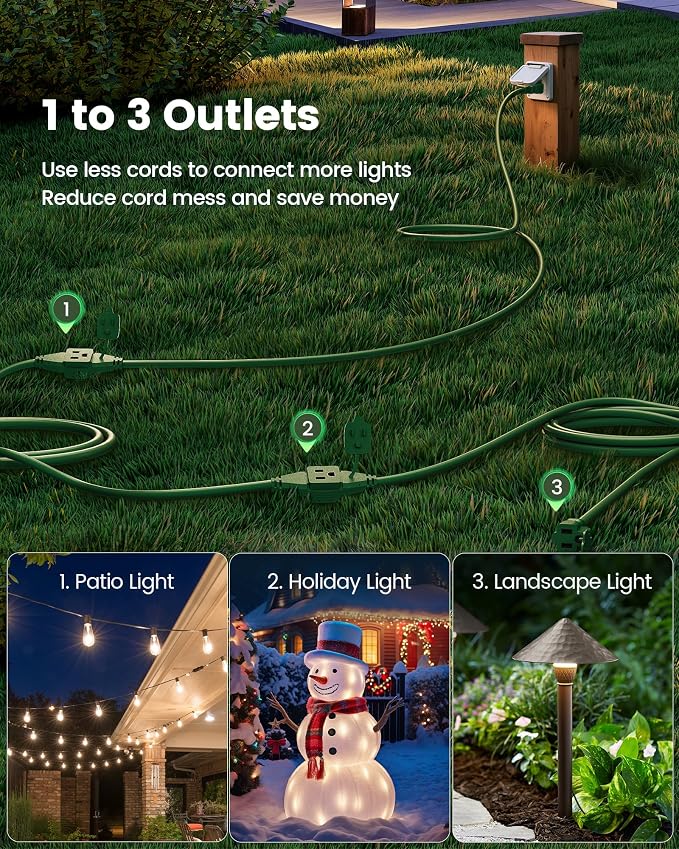 SURAIELEC 2 Pack 25 FT Outdoor Extension Cord - Image 2