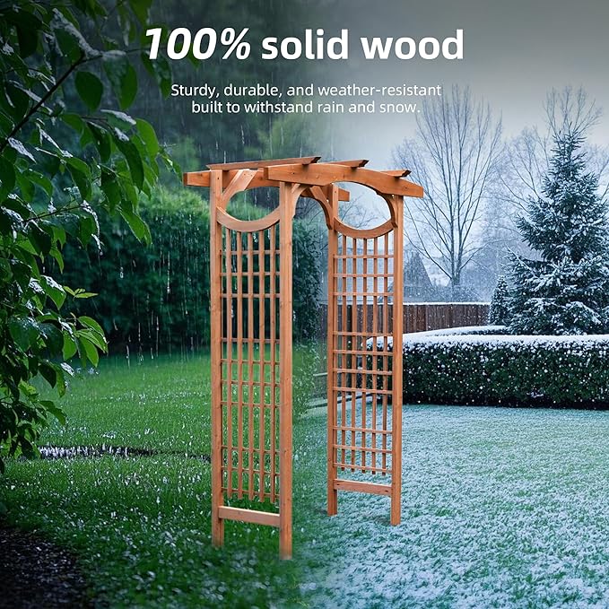 Solid Fir Wooden Garden Arch Premium Outdoor Trellis for Climbing Plants, 83.12”H×59”W×29.75’’D, Also can be Used for Wedding and Party Decoration