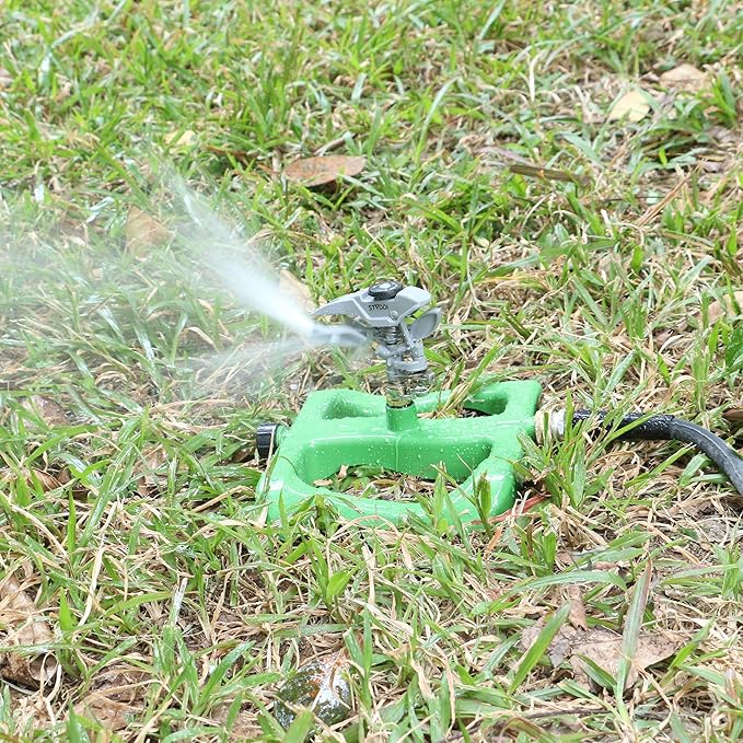 STYDDI Deluxe Pulsating Impact Sprinkler with Heavy Duty Metal Base, Pro Metal Adjustable Circular Water Sprinkler for Medium to Large Lawn, Yard, Garden and Large Areas, Coverage up to 6,360 Sq. ft