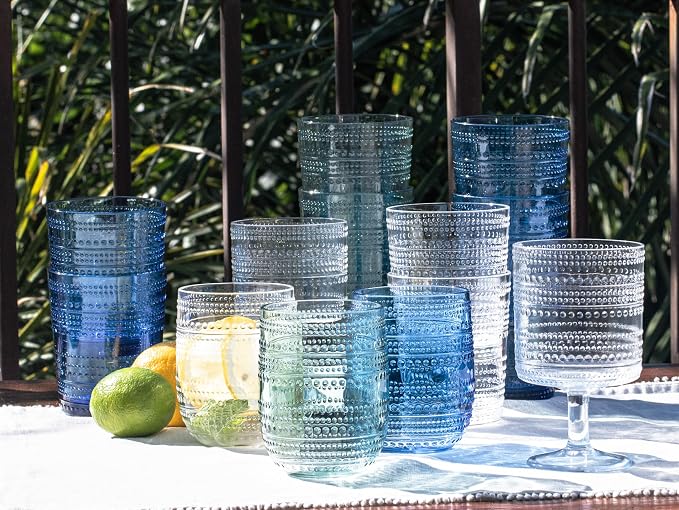 Beaded 15.6 oz Durable Acrylic Double Old Fashioned Drinking Glasses, - Image 4