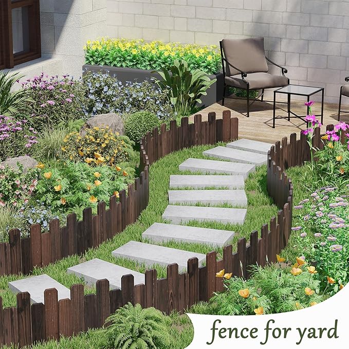 3Pack Wood Garden Edging Garden Fence Border No Dig Landscape Edging Lawn Border Decorative Flower Bed Border Courtyards Planting Tree Fence Patio Path Edging-9" H x 47.3" L (Total Length 11.8FT)