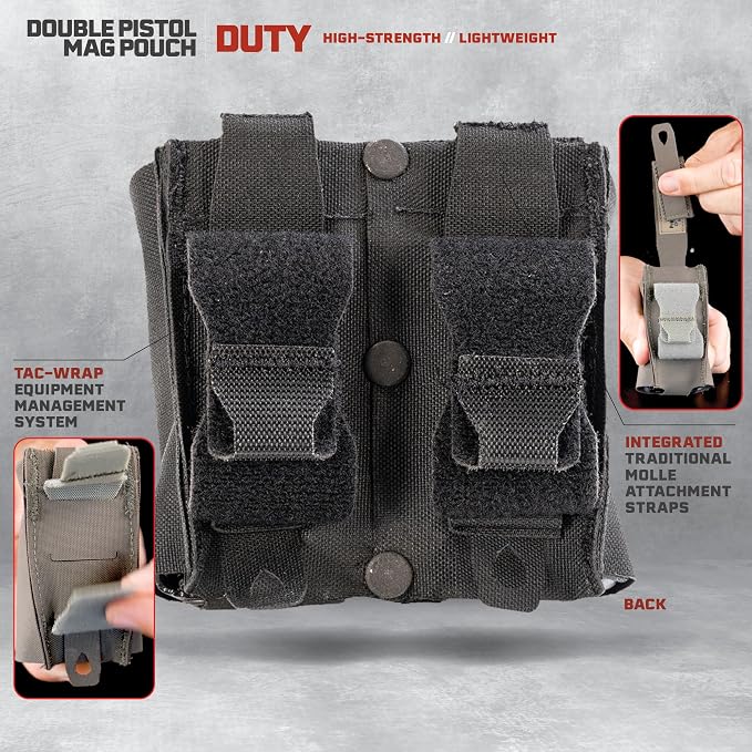 Double Pistol Magazine Pouch, High-Strength Laminate Material, MOLLE Compatible - Image 4