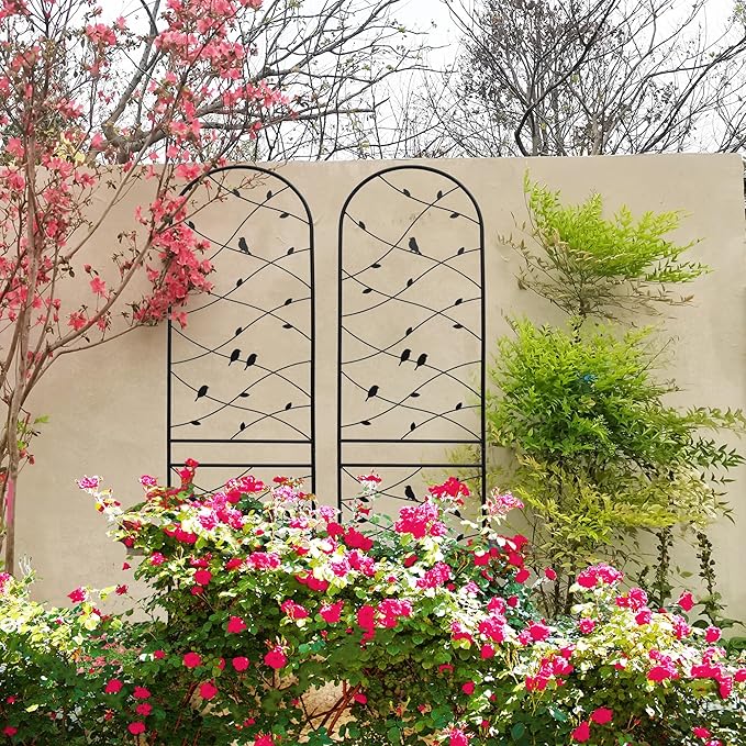Metal Garden Trellis Rustproof Trellis for Climbing Plants Outdoor Flower Support Bird Deco (Black-4 Pack, 86.7"x19.7")