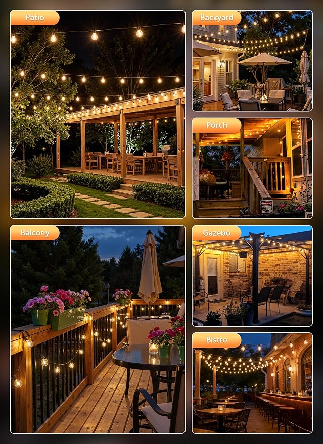 Brightown Outdoor String Lights, 55FT 17 G40 Bulbs Shatterproof Patio Lights - Image 9