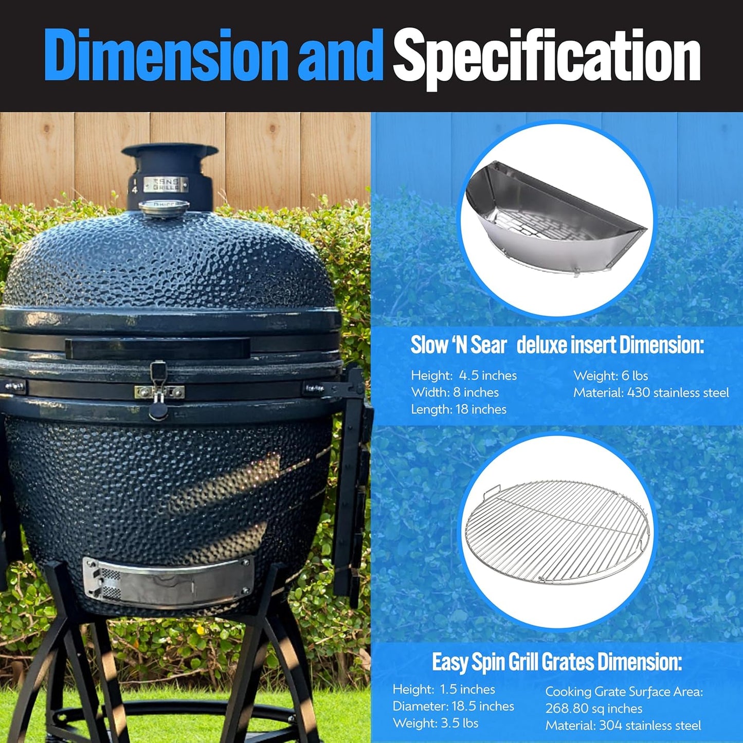 SnS Grills Slow ‘N Sear® 5-Piece Cooking System - Patented Charcoal Basket with Removeable Water Reservoir, EasySpin Grate, Drip Pan for Low ‘N Slow Smoking & Charcoal Grilling on Big Green Egg LG
