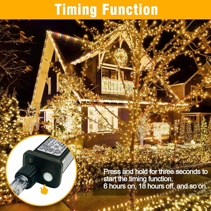 100FT Warm White String Lights – 300 LED Extra Long Waterproof Fairy Lights on - Image 3