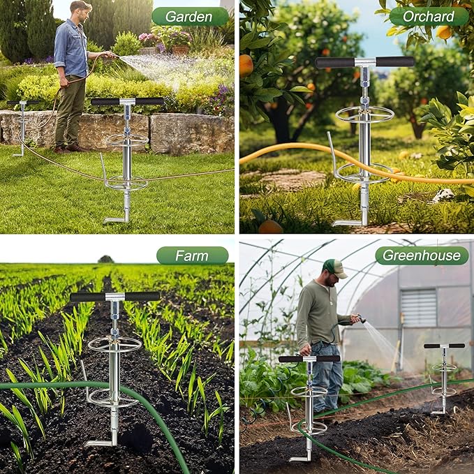 Walensee 32" Garden Hose Guide Spike Right Angle Hose Pulling Stand, Heavy Duty Metal Hose Reel for Garden Corner Auxiliary Watering Hose Reel, Lawn & Garden Watering Equipment, Plant Flower Protector