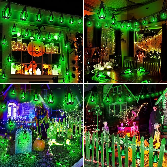 iBaycon Solar Halloween Lights, 42Ft 15 LED Bulbs Flickering Flame String Light - Image 2