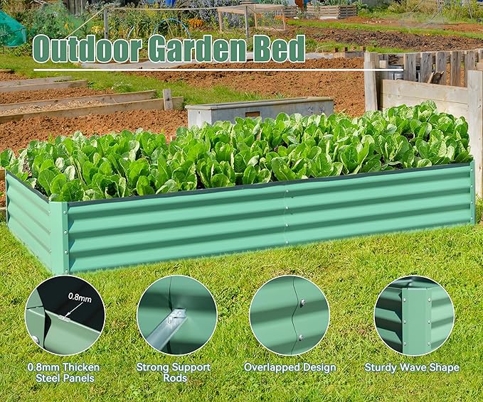 Domi Galvanized Raised Garden Bed, Outdoor Planter Garden Boxes Large Metal Planter Box for Gardening Vegetables Fruits Flowers, Green (6x3x1ft)