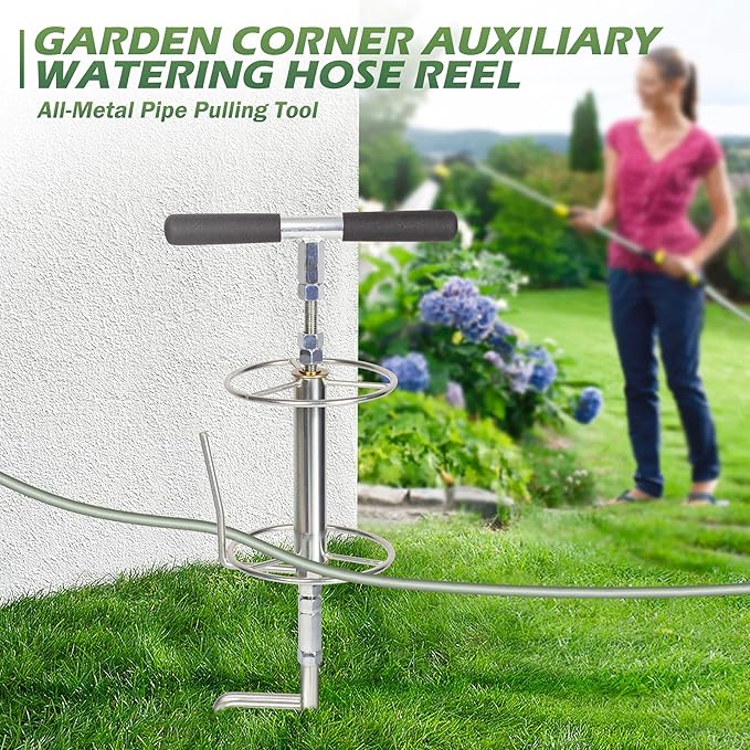 Walensee 32" Garden Hose Guide Spike Right Angle Hose Pulling Stand, Heavy Duty Metal Hose Reel for Garden Corner Auxiliary Watering Hose Reel, Lawn & Garden Watering Equipment, Plant Flower Protector