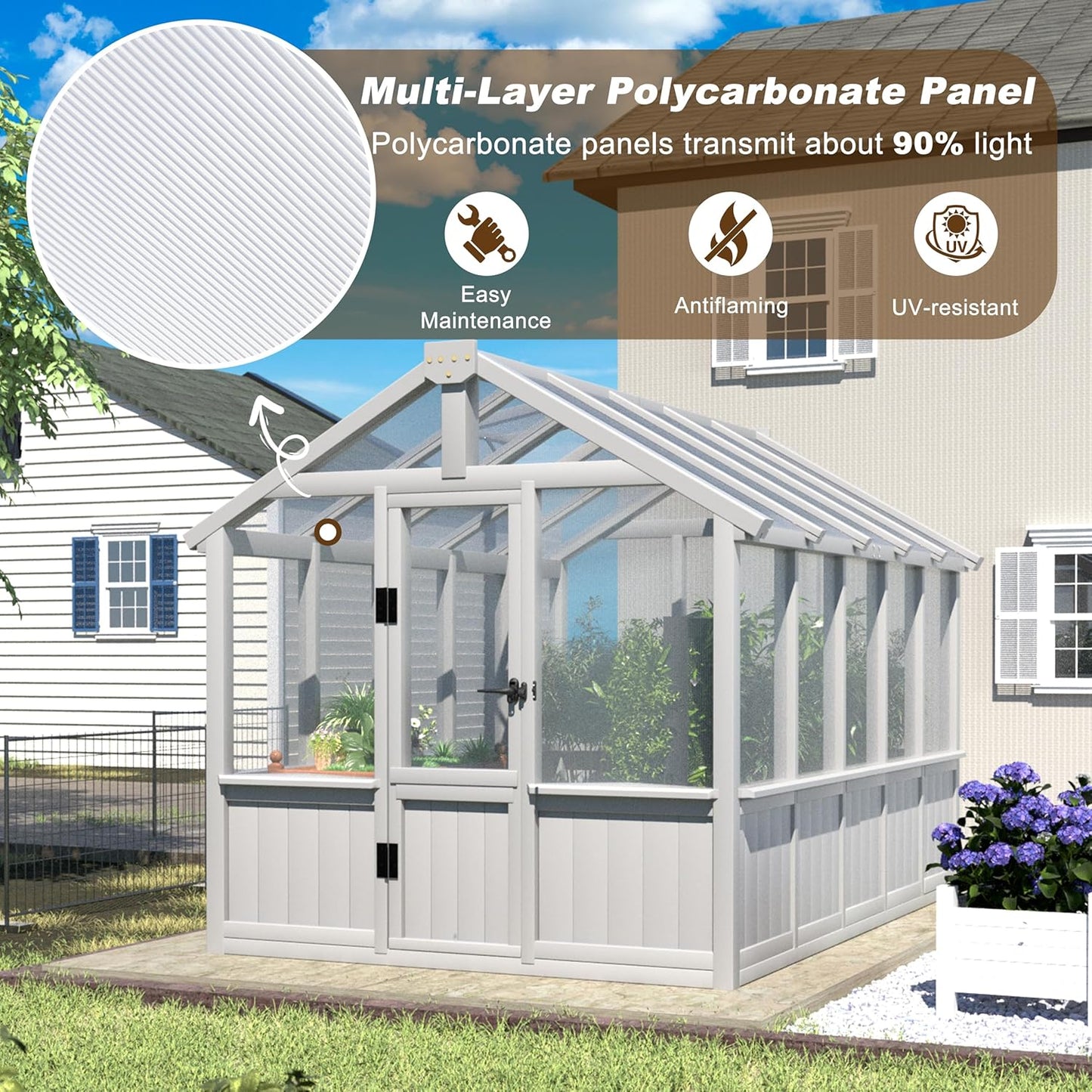 MUPATER 6 × 10 FT Cedar Wood Greenhouse for Outdoors, Outdoor Greenhouse With Polycarbonate Panels, Adjustable Vent Windows and Lockable Door, Wooden Walk-In Green House Kit for Garden, Lawn, Backyard