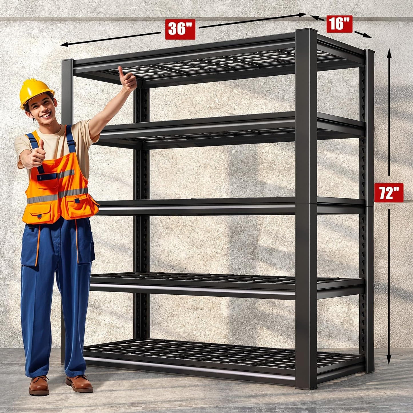 REIBII Garage Shelving 3000LBS, Heavy Duty Storage Shelves, Adjustable Industrial Metal Shelving Unit for Garage, Basement, Pantry, Warehouse,Commercial, 36" W x 16" D x 72" H