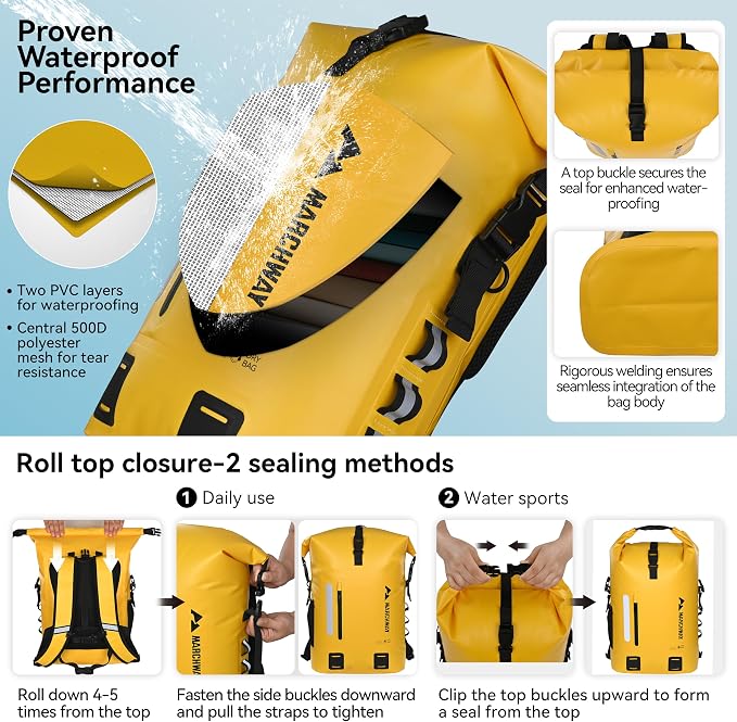 MARCHWAY Roll Top Waterproof Backpack, Floating Dry Bag 20L/30L/45L - Image 4