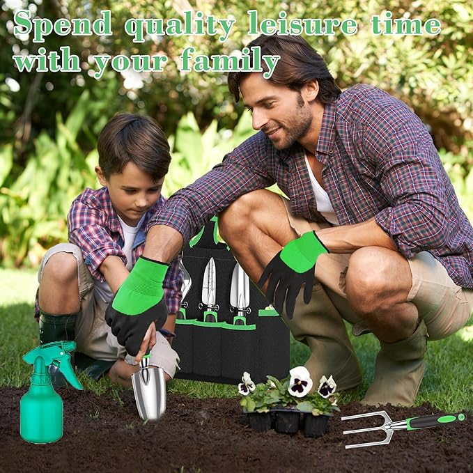 WNJ Garden Tool Set, 14PCS Complete Set of Heavy-Duty Stainless Steel Gardening Hand Tools with Stylish and Durable Tool Bag and Non-Slip Rubber Grips, Ideal Gardening Kit Gift for Women and Men