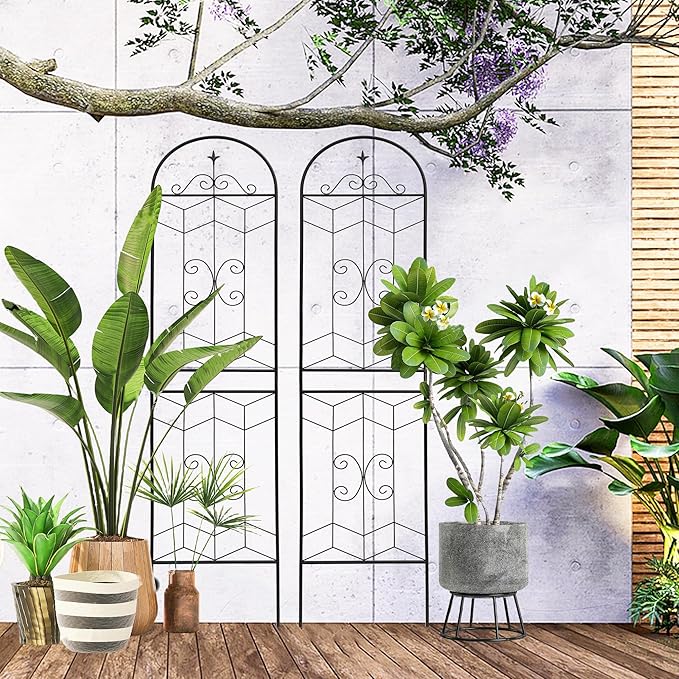 Metal Garden Trellis Rustproof Trellis for Climbing Plants Outdoor Flower Support (Black-2 Pack, 86.7"x19.7")