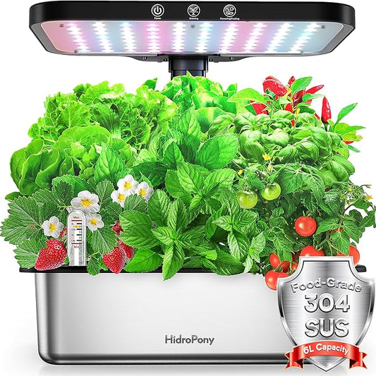 Stainless Steel Hydroponics Growing System kit Indoor Garden: 15 Pods Herb Garden with 24W Full Spectrum Grow Light, Hydroponic Gardening System with Silent Pump, Planting Height Up to 19.7"