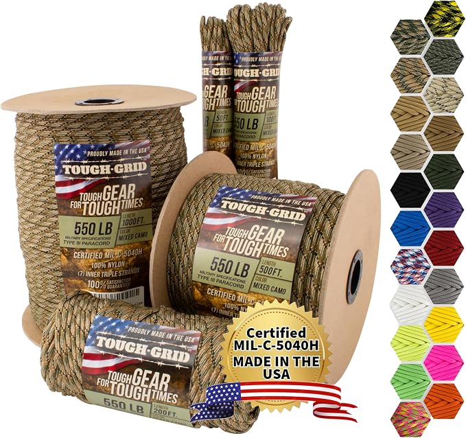 TOUGH-GRID 550 Paracord, Type III Mil-Spec Nylon Rope - 100 Ft Mixed Camo by TOUGH-GRID