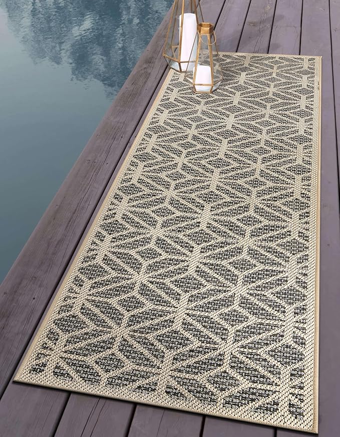 Rugshop Contemporary Geometric Indoor/Outdoor Runner Rug 2' 3" X 10' Blue