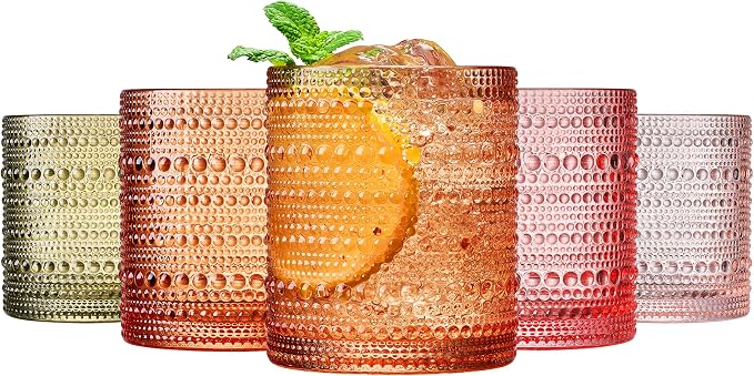 Hobnail Tumbler Drinking Glasses Set | Set of 5 | Vintage Sunset Colored Beaded by Khen