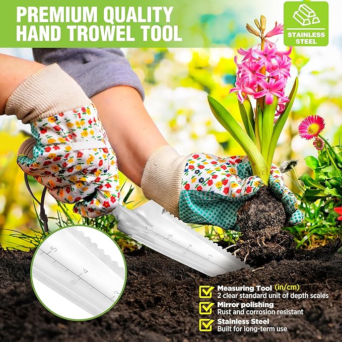 WORKPRO 12.5" Weeder Puller Tool with Wood Handle, 4-in-1 Polished Stainless Steel Garden Trowel, Hori Hori Garden Knife for Easy Weeder Removal, Planting, Weeding, Small Gardening Hand Tools