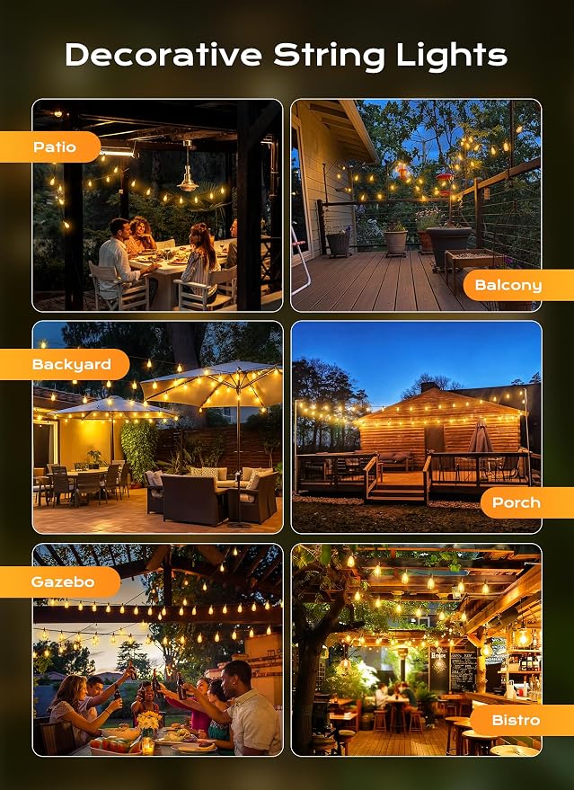 Brightown Outdoor String Lights, 75FT 22+2 LED ST38 LED Patio Lights - Image 5
