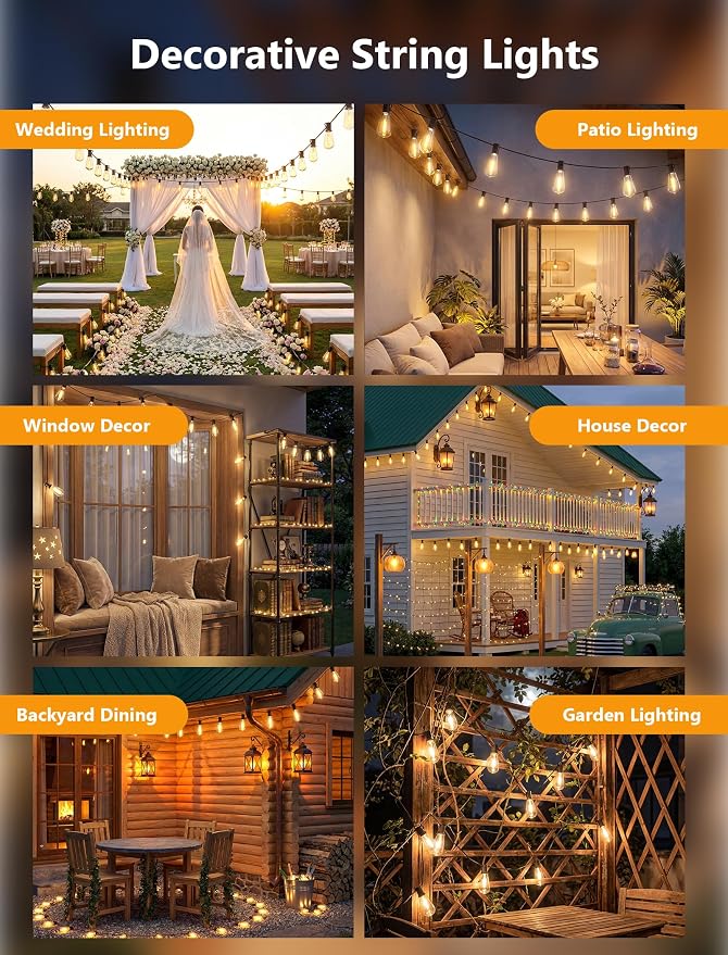 10FT Outdoor String Lights, ST40 Shatterproof Vintage Edison Bulbs, Indoor - Image 7